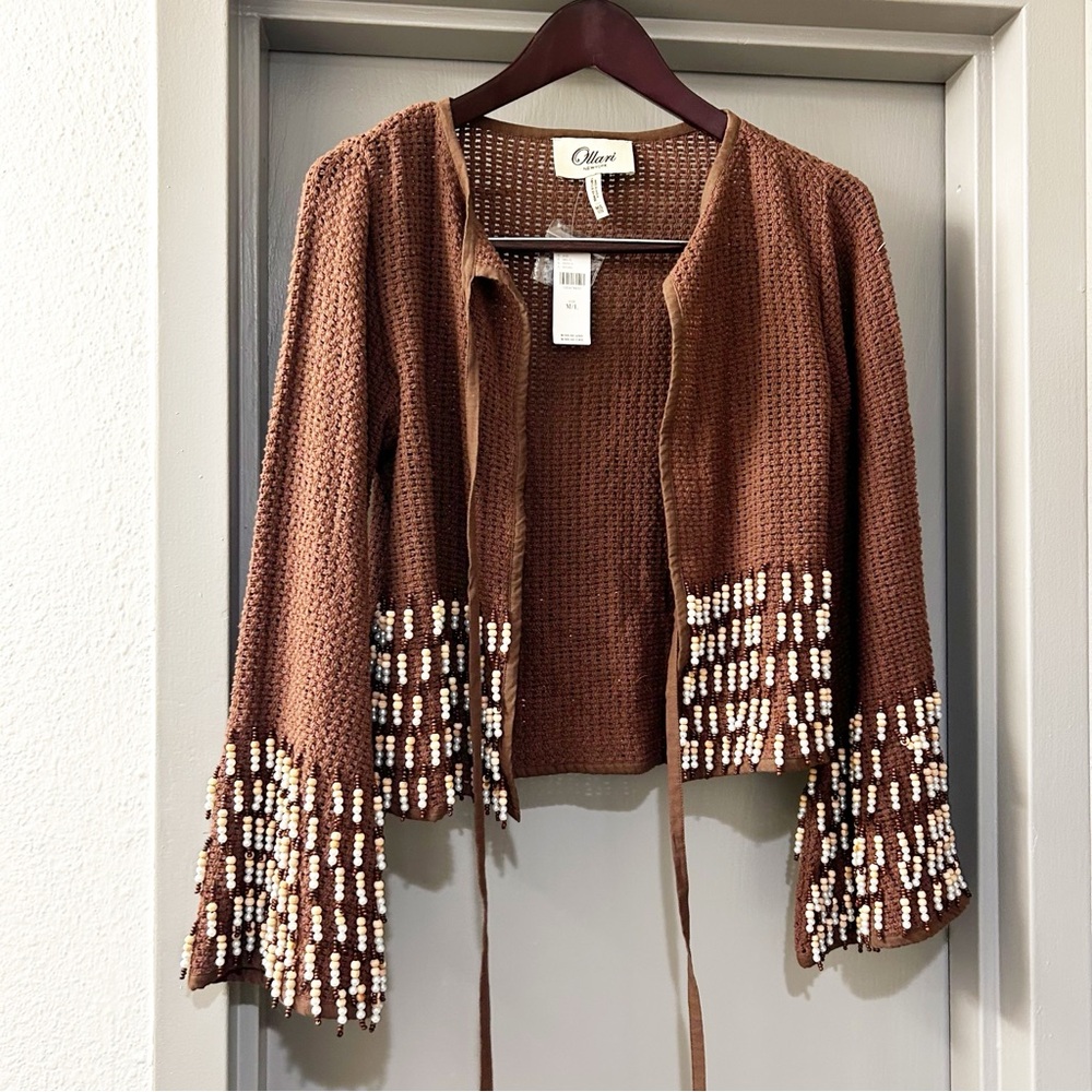 NWT Anthropologie Ollari Shell Embellished Beaded Cardigan Sweater - Picture 5 of 9